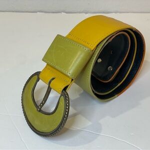 Vintage Alden Howard Women’s Boho Stylish Green‎ and Yellow Leather Belt Size S
